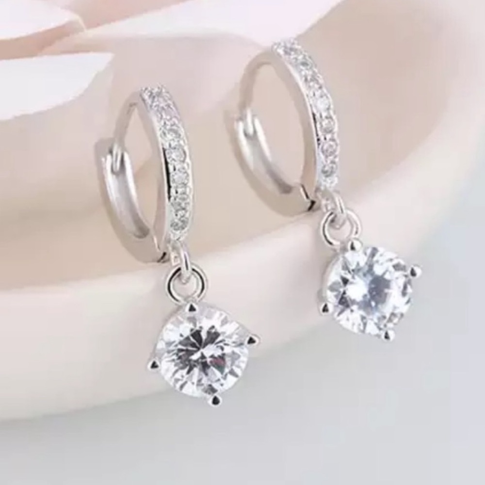 NEW 925 STERLING SILVER  DROP HOOP EARRINGS